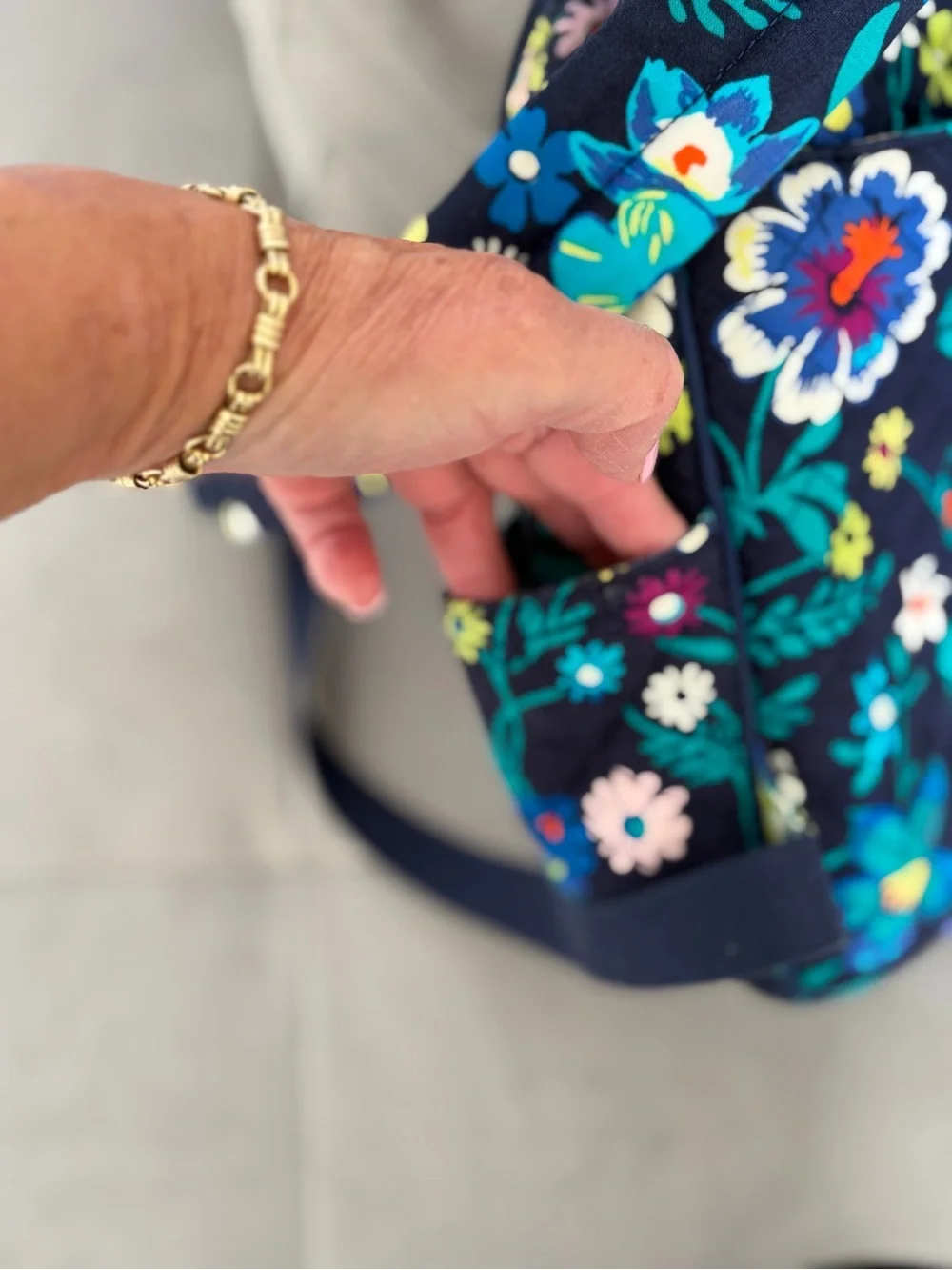Vera Bradley Black Floral Mini Backpack with Teal, Yellow and White Flowers